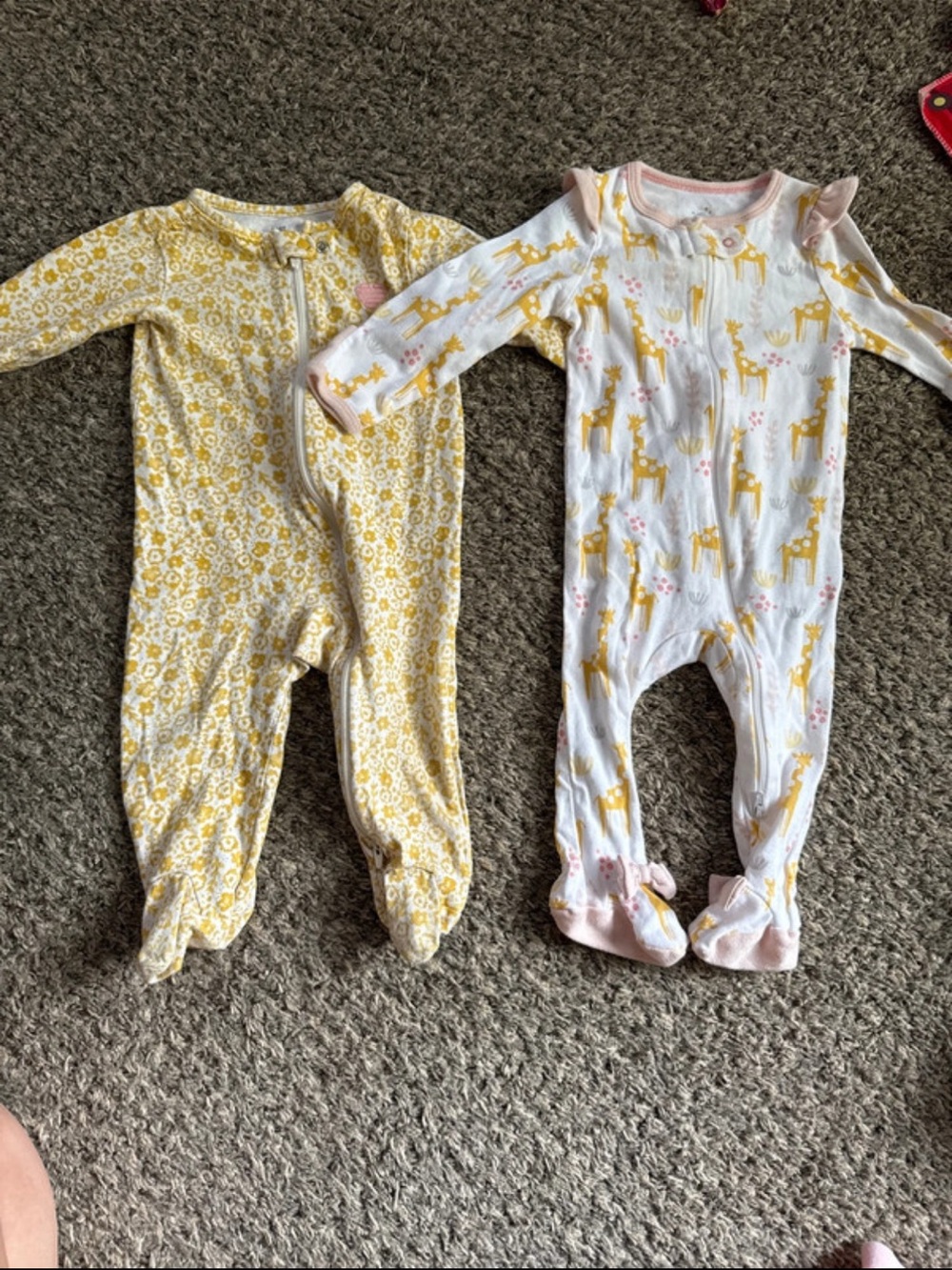 Carter's Yellow Floral and White Giraffe Footed One-Pieces